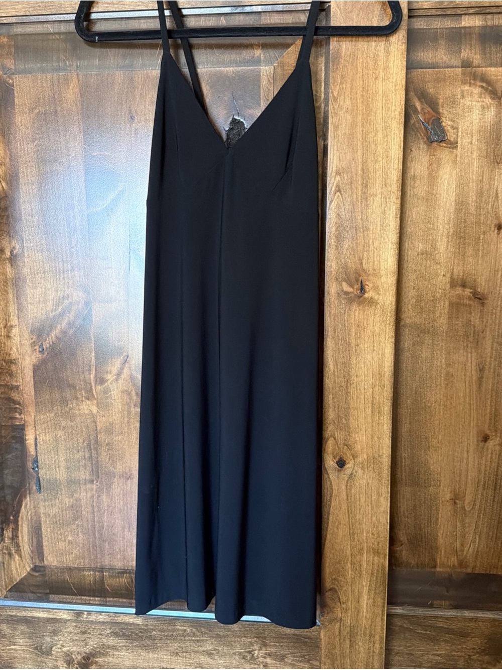 Norma Kamali Minimalist Sexy & Sleek Black V-Neck Slip Midi Dress Size S